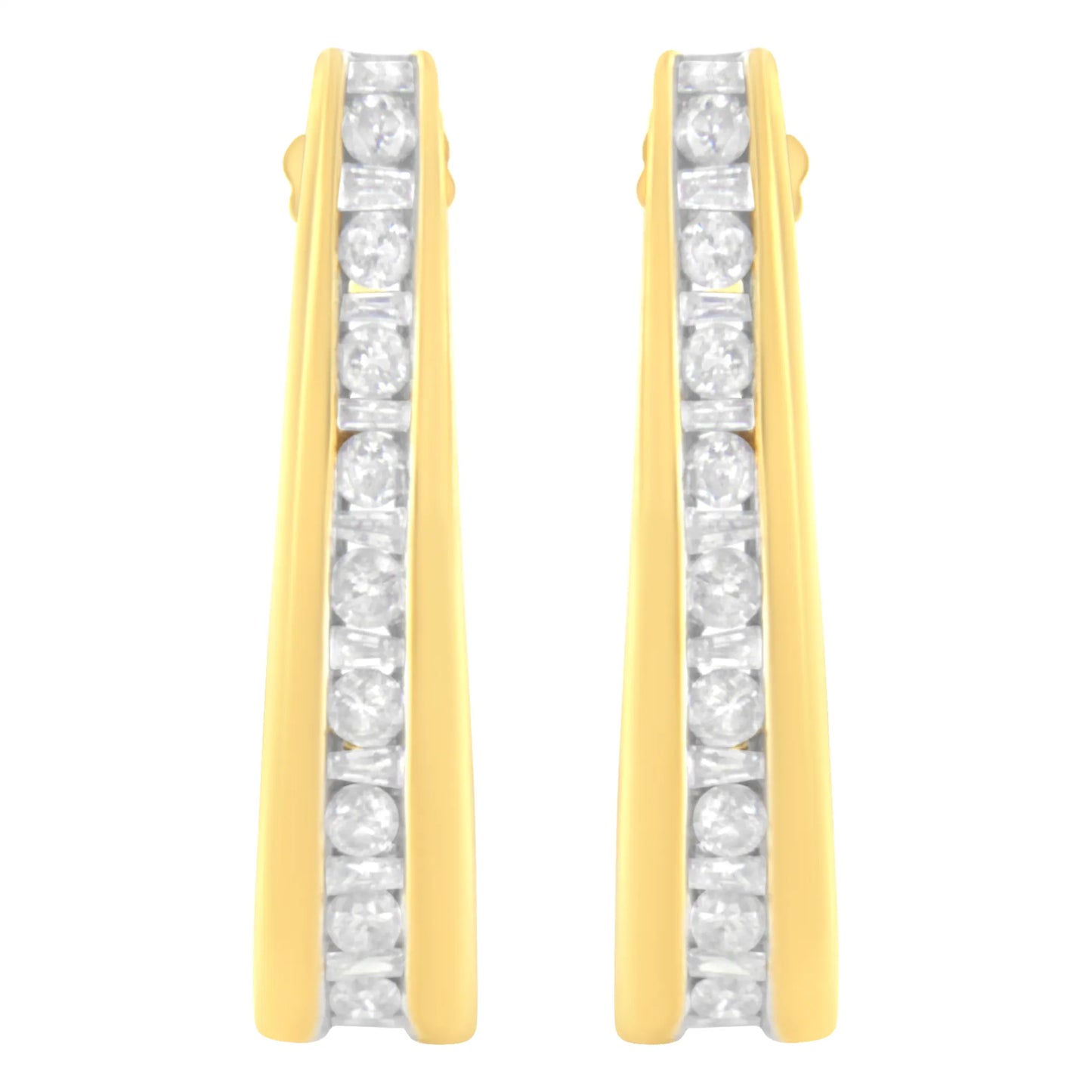 10 Karat Yellow Gold 1 CTTW Channel Set Diamond J-Hoop Earrings