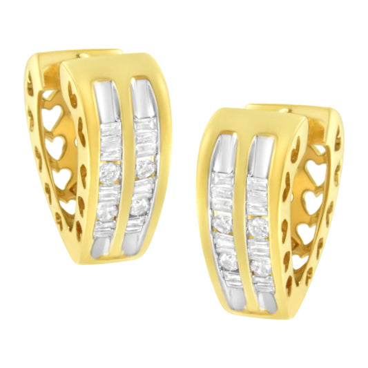 10 Karat Yellow Gold 1/2 CTTW Diamond Huggy Heart Hoop Earrings