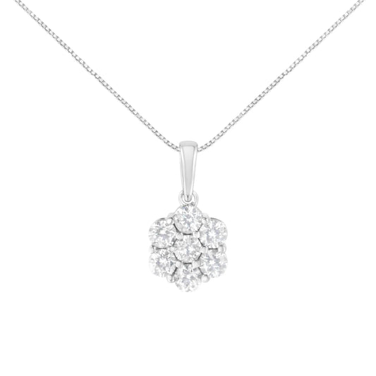 14K White Gold 2.00 Cttw Brilliant Round-Cut Diamond 7 Stone Flower Cluster 18" Pendant Necklace (H-I Color, SI2-I1 Clarity)