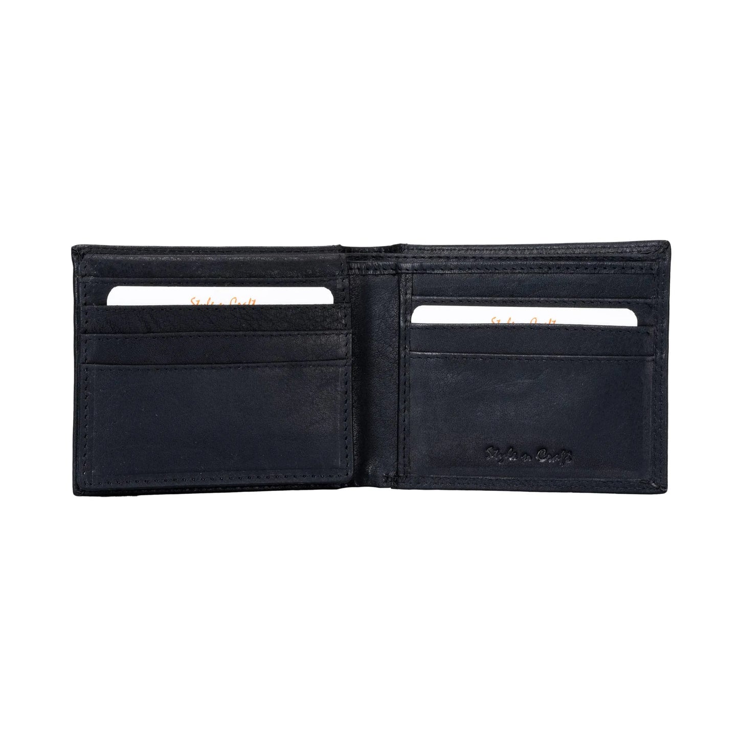 Black Bifold Pass Case Leather Wallet with Flap | Style n Craft