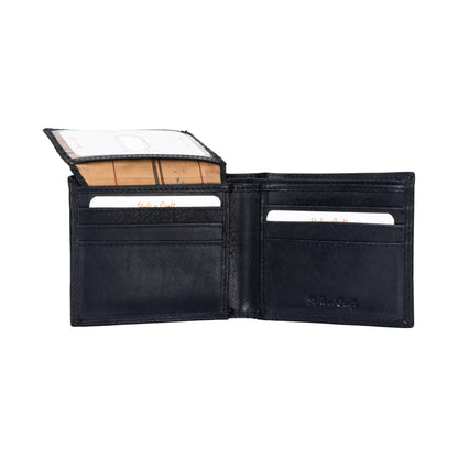 Black Bifold Pass Case Leather Wallet with Flap | Style n Craft